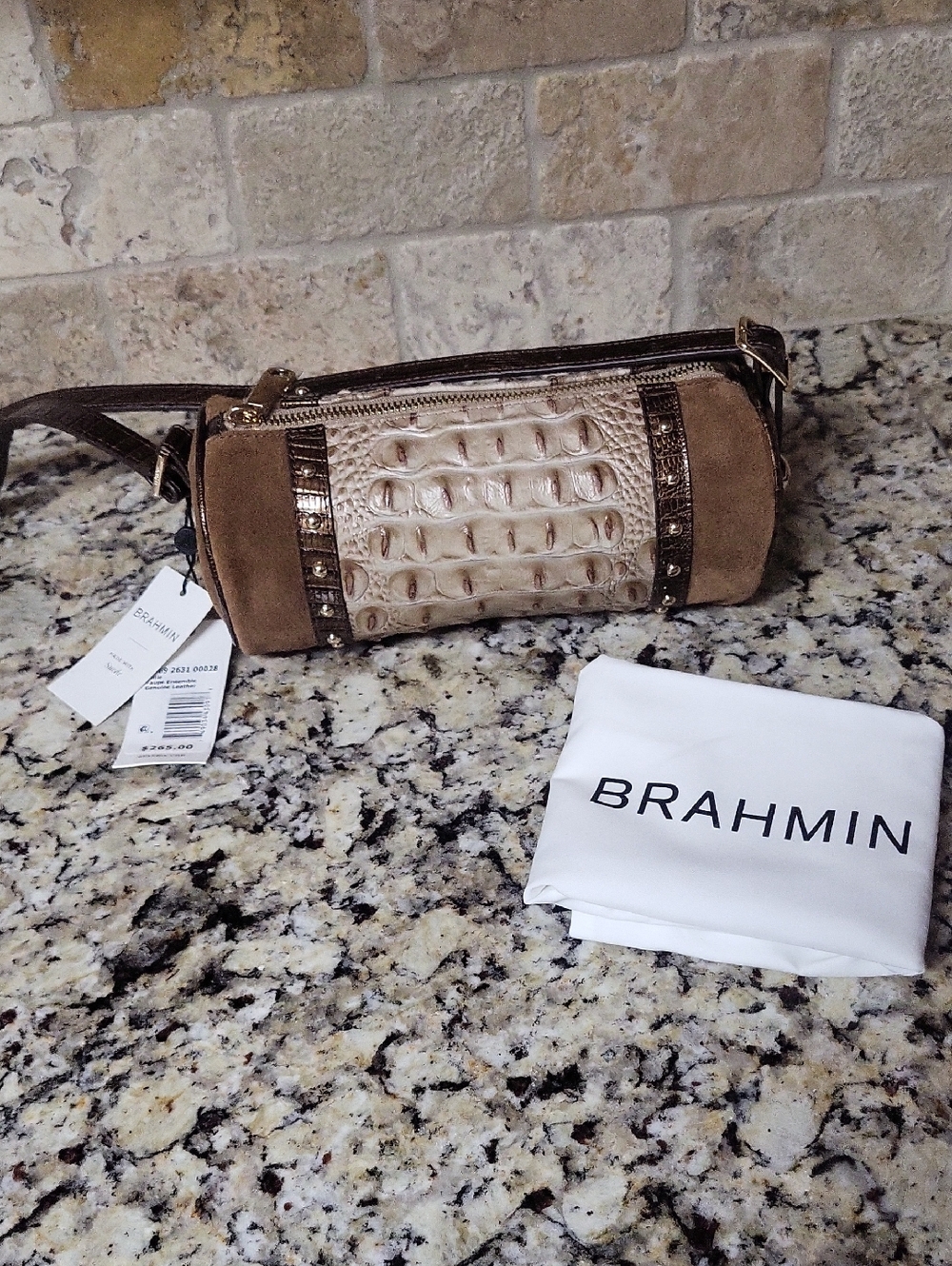 Brahmin Billie Suede Leather Taupe Ensemble Shoulder Bag
